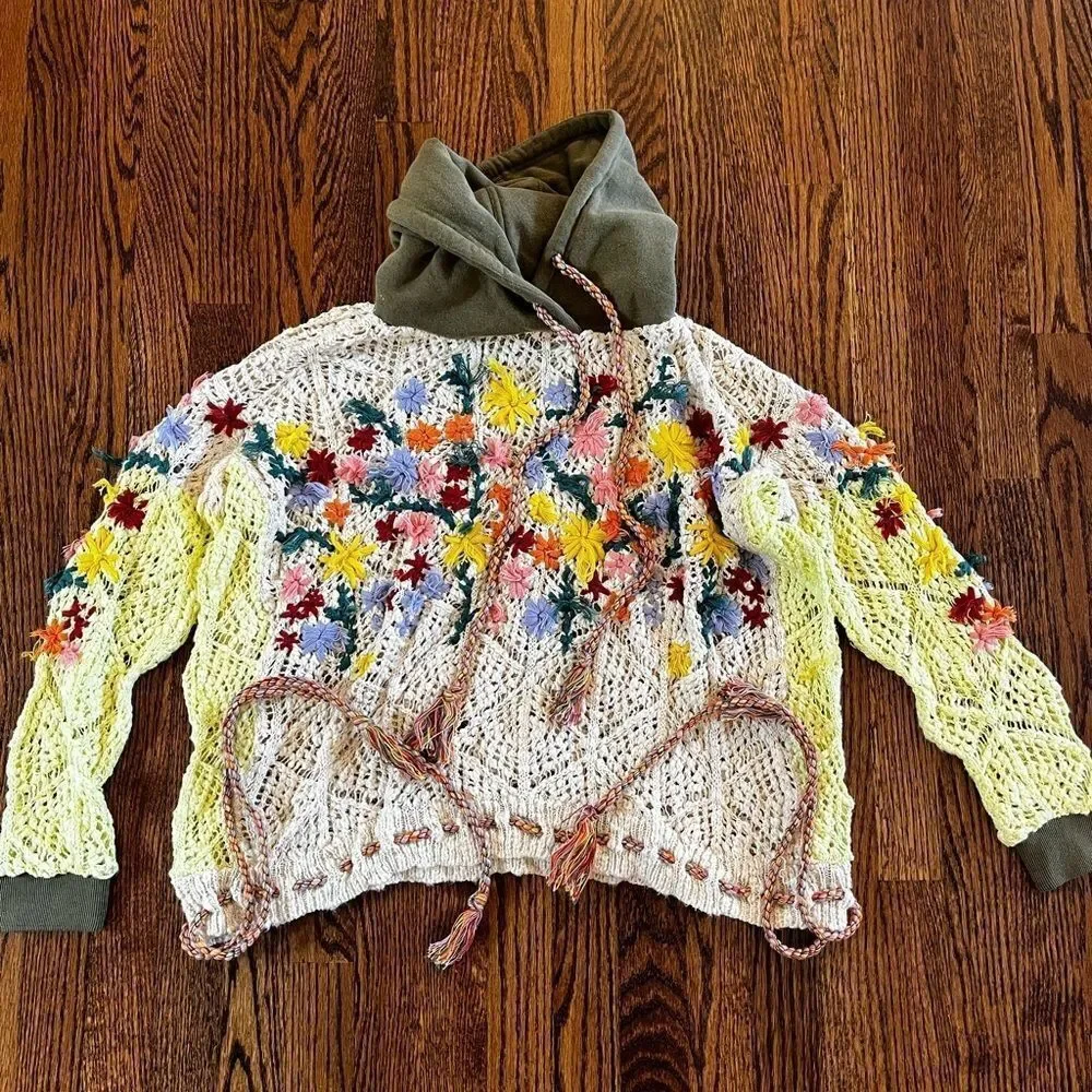 Free People $298 Wild Meadow Pullover with Gorgeous Crochet Detailing